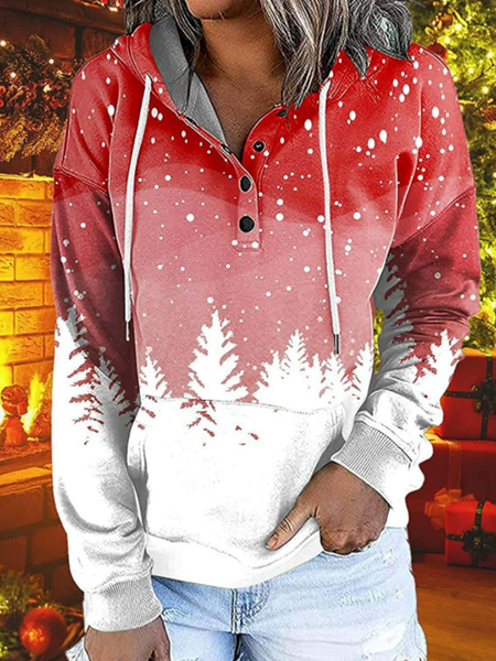 

Christmas Tree Buttoned Casual Hoodies, Red, Sweatshirts & Hoodies