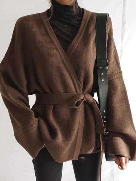 

Loosen Daily Casual Simple Sweater Outerwear, Coffee, Cardigans