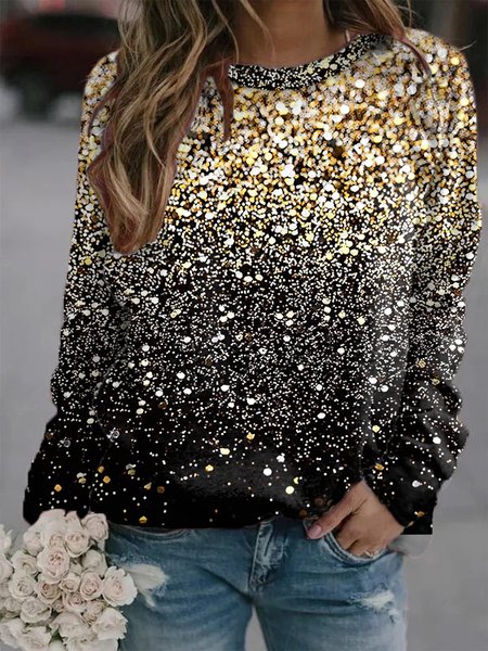

Printed Long Sleeve V Neck Casual Tops, Multicolor, Tops