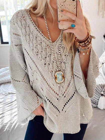 

Wool/Knitting V Neck Casual Sweater, Apricot, Sweaters & Cardigans