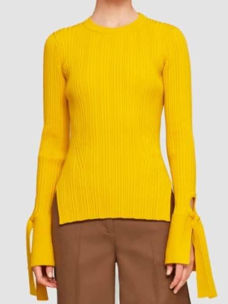 

Winter High Stretch Elegant Crew Neck Daily Sweater, Yellow, Pullovers