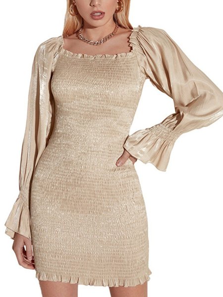 

Skinny Square Neck Plain Mini Dress, Apricot, Mini Dresses
