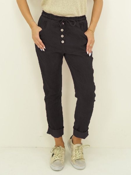 

Cotton Blends Regular Fit Pants, Black, Pants