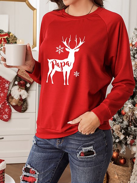 

Christmas Deer Print Casual Round Neck Long Sleeve Sweatshirt, Red, Sweatshirts & Hoodies