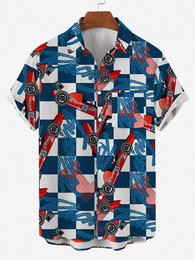 

Shirt Collar Short Sleeve Car Shirts & Tops, Blue, Men's Floral shirt