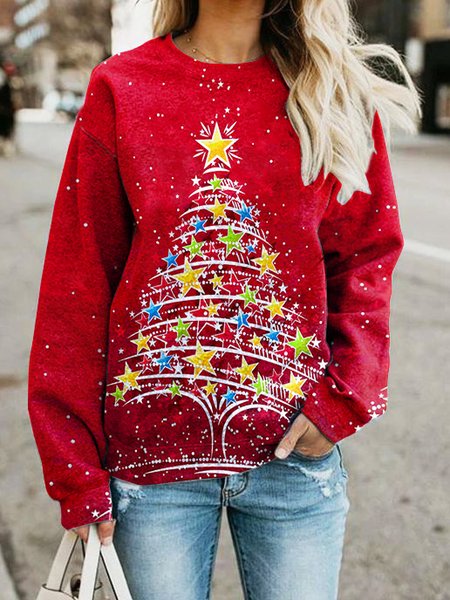 

Christmas Crew Neck Loosen Casual Sweatshirt, Red, Sweatshirts & Hoodies
