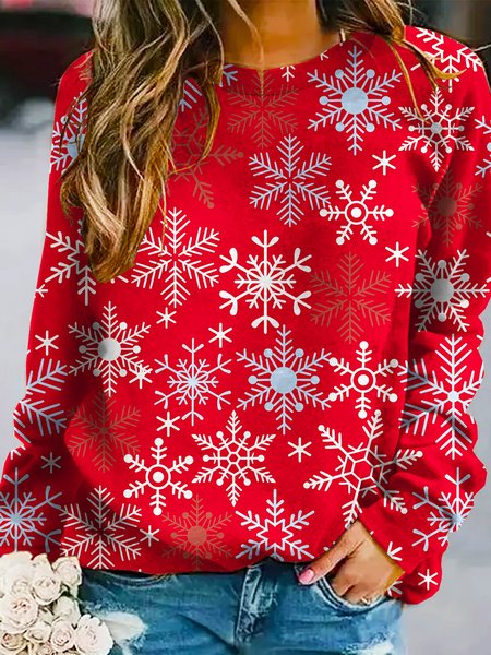 

Looking forward to Christmas gifts fluttering with snowflakes, women's sweatshirts, Red, Hoodies&Sweatshirts