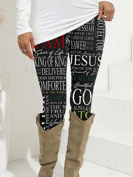 

Casual Letter Cotton Blends Pants, Black, Leggings