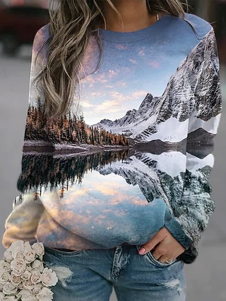 

Cotton Blends Landscape Painting Sweatshirt, Multicolor, Sweatshirts & Hoodies