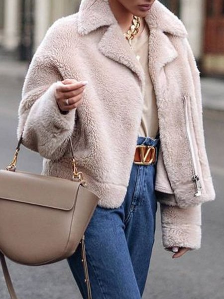 

Elegant Daily Solid Warm Outerwear, As picture, Coats