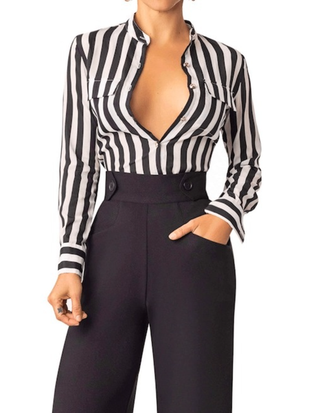 

Winter Elegant Regular Fit Striped Long sleeve Work Formal Tops, Stripe, Blouses and Shirts