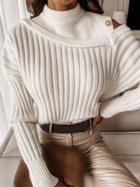

Solid Regular Fit Lady Long Sleeve Sweater, White, Knitwear