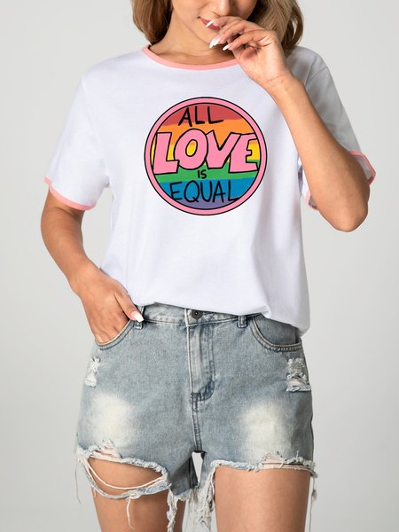 

Unocis Fun Printed Round Neck Short Sleeve Ringer Tee, Pink, T-shirts