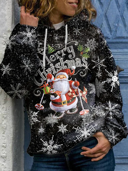 

Christmas Santa Claus Casual Hooded Sweatshirt, Black, Sweatshirts & Hoodies