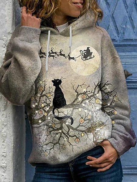 

Cat Casual Cotton Blends Hooded Sweatshirt, Gray, Sweatshirts & Hoodies