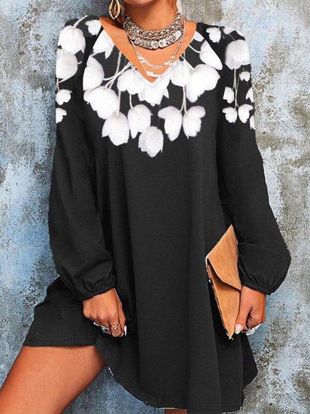 

Floral Ruched V Neck Elegant Dresses, Black, Mini Dresses