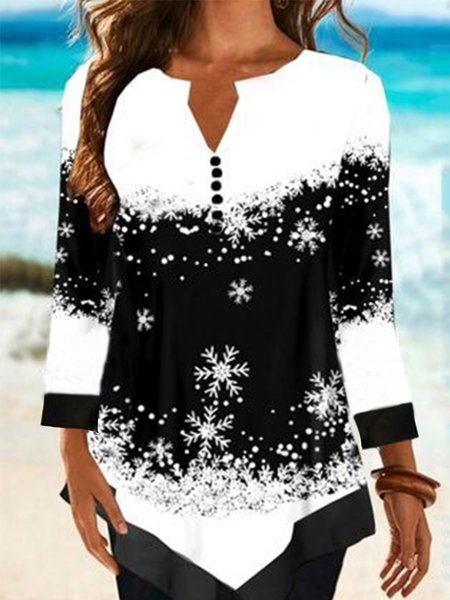 

Christmas Casual V Neck Loosen Printed Tops, As picture, Tops