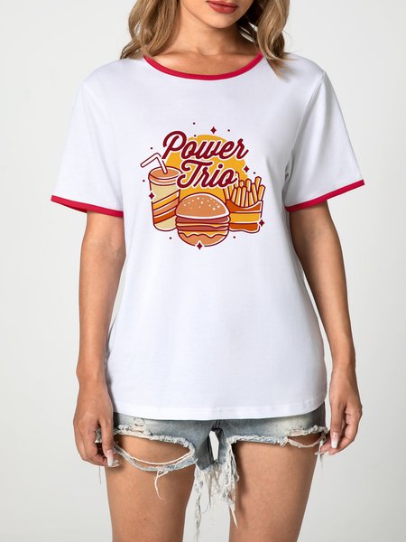 

Unocis Fun Printed Round Neck Short Sleeve Ringer Tee, Red, T-shirts