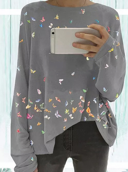 

Butterfly Off Shoulder Loosen Sweatshirt, Gray, Sweatshirts & Hoodies