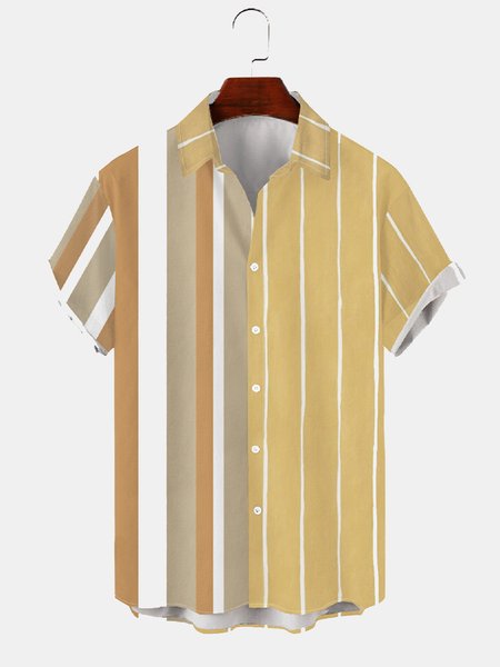 

Shirt Collar Striped Outdoor Shirts & Tops, As picture, Men's Floral shirt