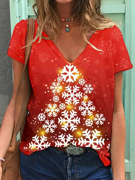

Snowflake Christmas Tree Christmas Gift Women's T-shirt, Red, T-shirts