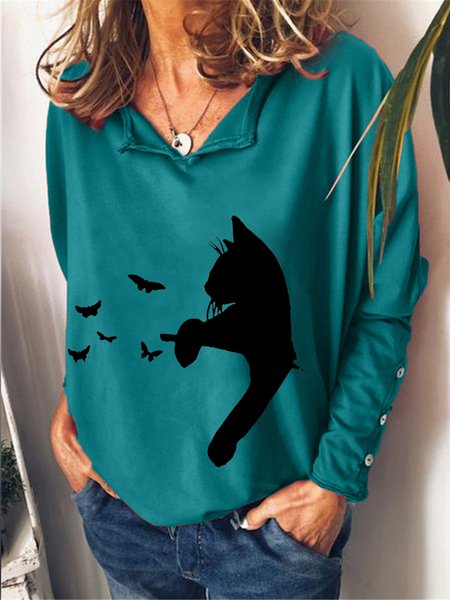 

Cat Butterflies V Neck Regular Fit Casual Sweatshirts, Green, Hoodies&Sweatshirts