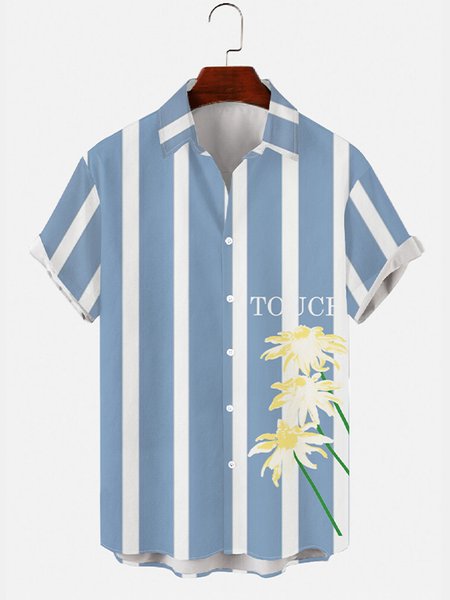 

Sporty Striped Short Sleeve Shirts & Tops, Blue, Men's Floral shirt