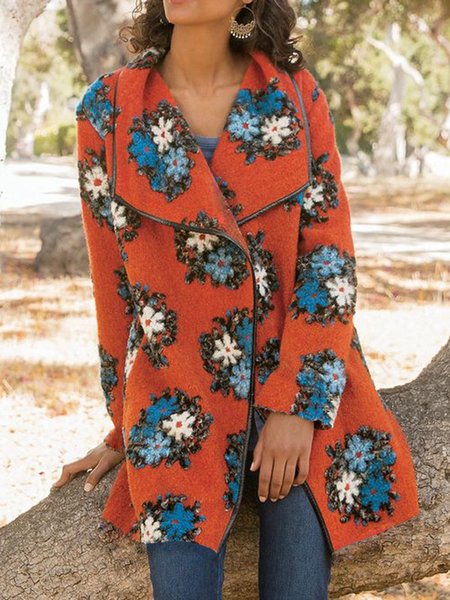 

Loosen Casual Cotton Outerwear, Orange red, Outerwear