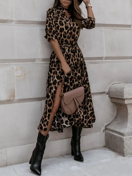 

Regular Fit Elegant Leopard Maxi Dress, Leopard white, Midi Dresses