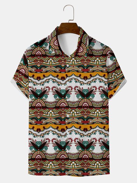 

Mens Vintage Nation Print Casual Breathable Short Sleeve Hawaiian Shirts, Red, Men's Floral shirt