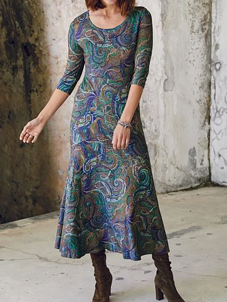 

Plus size Casual Printed Dresses, Blue, Midi Dresses
