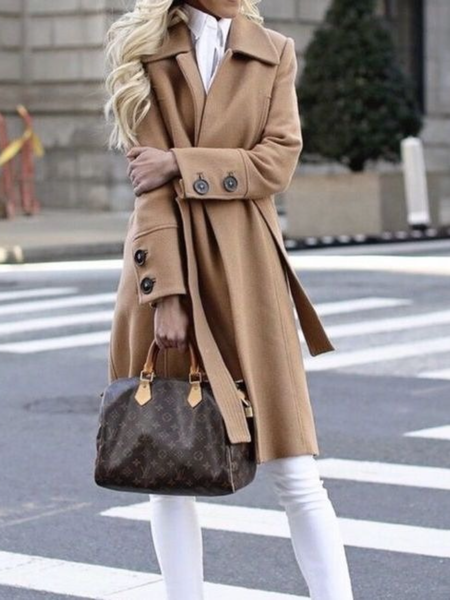 

Winter Loosen Elegant Work Formal Daily Outerwear, Khaki, Coats