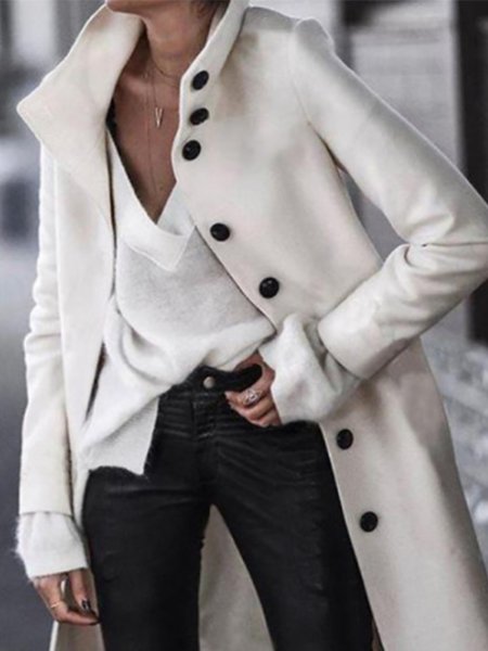 

Daily Long Sleeve Loosen Solid Outerwear, White, Coats