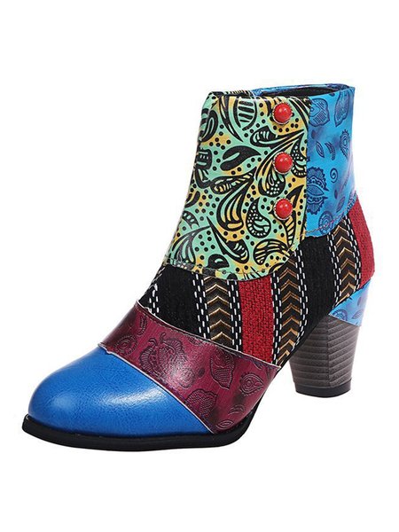 

Personality Ethnic Stitching Booties, As picture, Boots