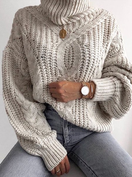 

Casual High Neck Solid Sweater, As picture, Pullovers