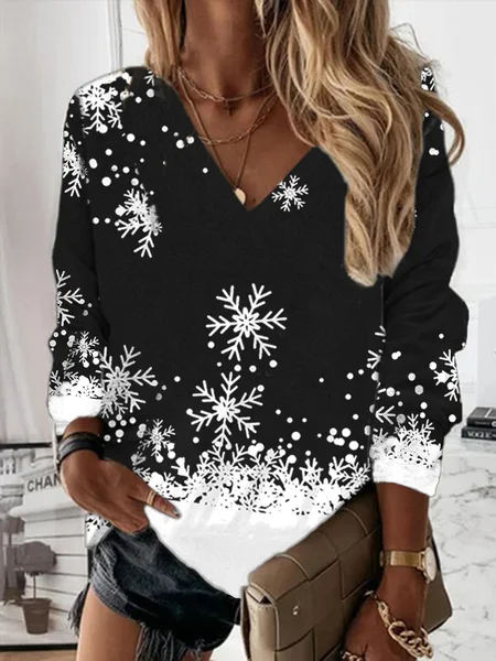 

Long Sleeve V Neck Casual Letter Shirts & Tops, Black, T-Shirts