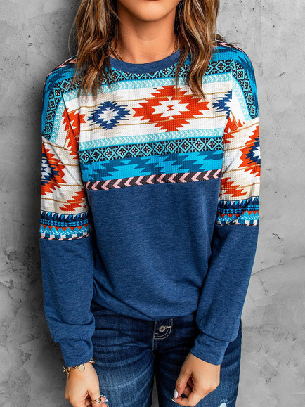 

West Styles Loosen Basics Geometric Sweatshirt, Blue, Sweatshirts & Hoodies