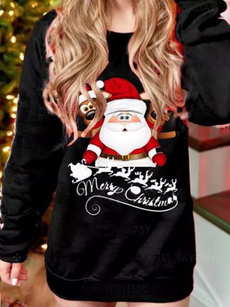 

Christmas Printed Loosen Sweet Off Shoulder Md-long Sweatshirt, Black, Sweatshirts & Hoodies