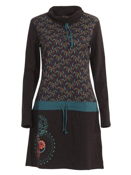 

Casual Long Sleeve Printed Dresses, Black, Mini Dresses