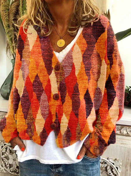 

V Neck Color Block Casual Sweater, Multicolor, Knitwear & Sweaters