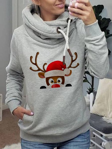 

Elk Christmas Cartoon Stand Collar Casual Sweatshirt, Gray, Sweatshirts & Hoodies