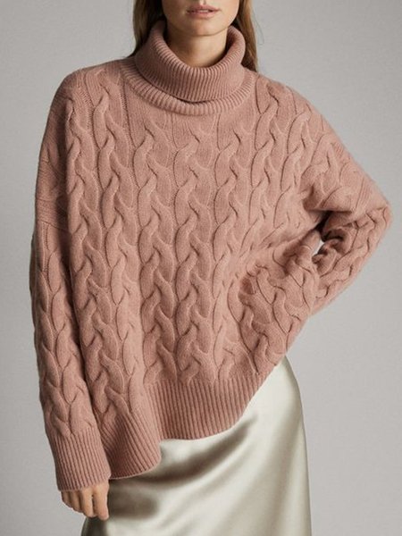 

Elegant Loosen Solid High Neck Sweater, As picture, Pullovers