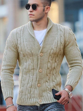 

Long Sleeve V Neck Vintage Sweater, Light brown, Sweater