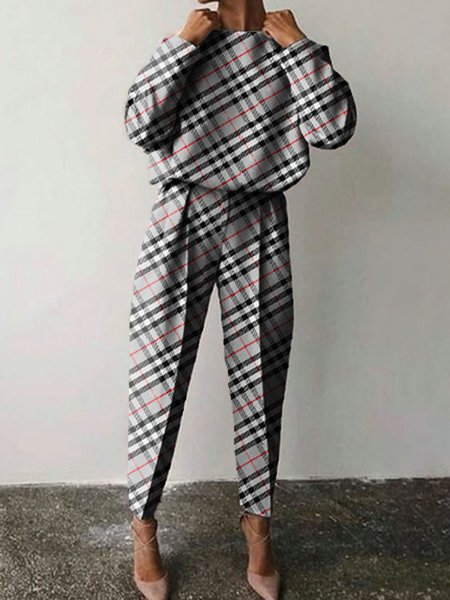 

Crew Neck Loosen Casual Suit, As picture, Two-piece Set