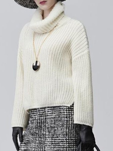 

Solid High Neck Regular Fit Elegant Sweater, White, Pullovers