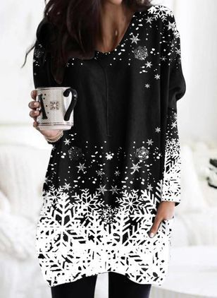 

Loosen Christmas Snowman Crew Neck Knitting Dress, Black-white, Mini Dresses