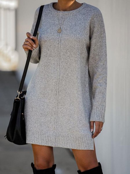 

Cotton Crew Neck Casual Dresses, Gray, Mini Dresses