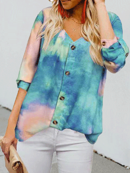 

Casual V Neck Shirts & Tops, Lake blue, Blouses & Shirts