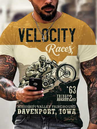 

Casual Crew Neck Cotton Blends T-shirt, Color1, Men's t-shirts
