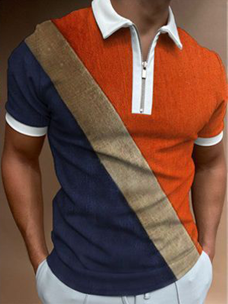 

Lapel Short Sleeve Shirts & Tops, As picture, Men's t-shirts